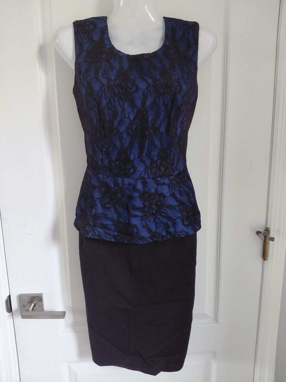 Alfani Blue and Black Lace Peplum Pencil Dress